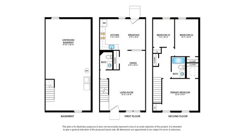 Floor plan for 3 beds, 1.5 baths, 1178 sqft